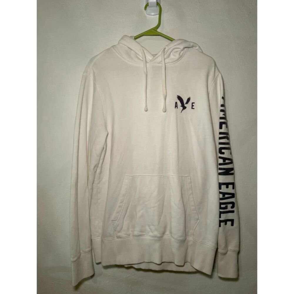 American Eagle "Super Soft" Pullover Hoodie– Cream with Sleeve Logo, Size M [79]